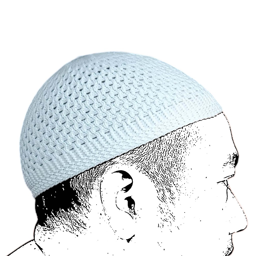 Peci Rajut Dewasa Polos Tebal Elastis Putih – Kopiah Rajut Haji Umroh Sholat