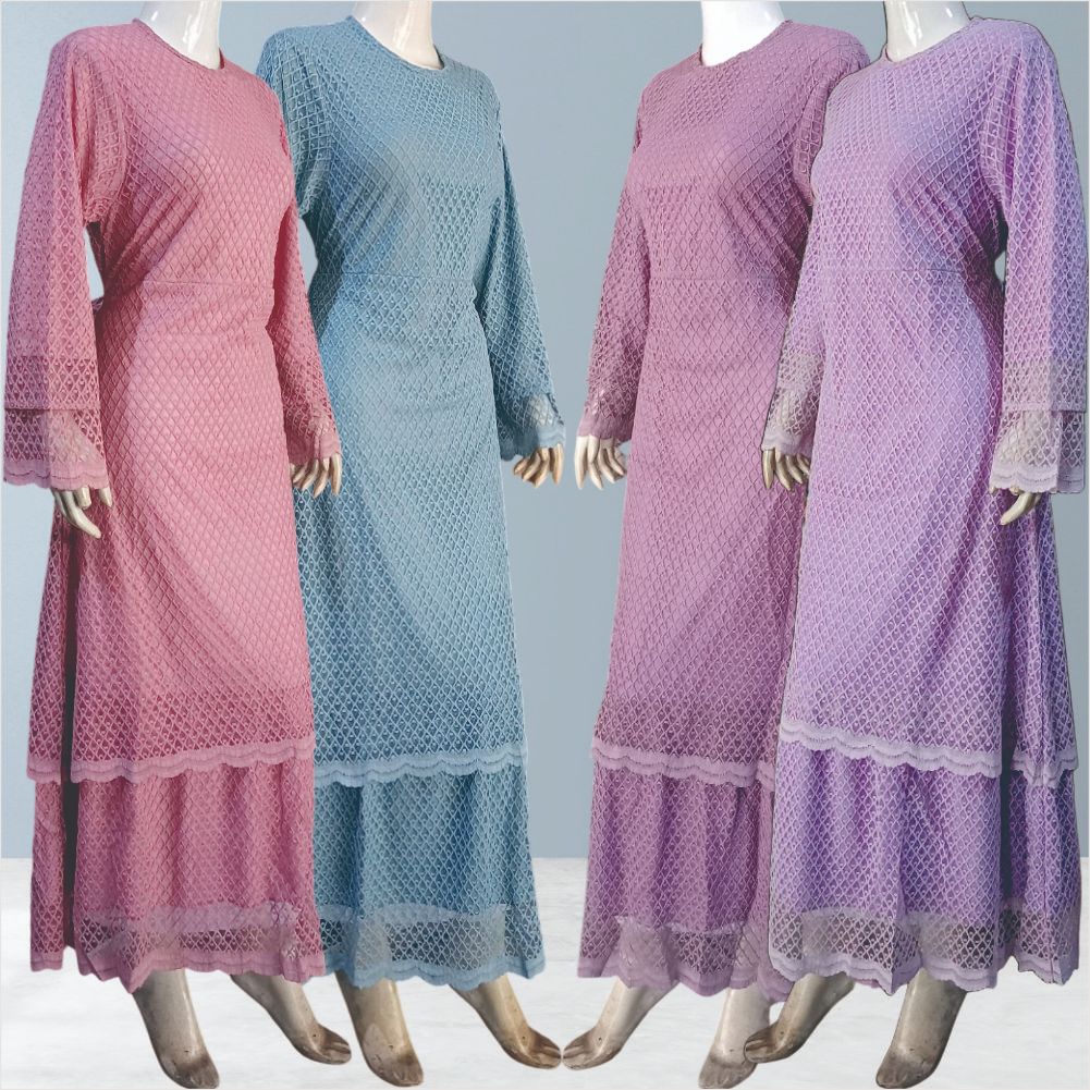 Gamis Sabyan Jumbo Nafisa Brokat Malaysia Motif Kotak Lengan Terompet LD 116 PB 139