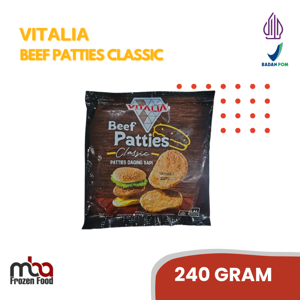 Vitalia Beef Patties Classic 240 Gram  /Sosissapi /Sapi /Sosis /Daging /Kornet /Sate /Snack /Camilan