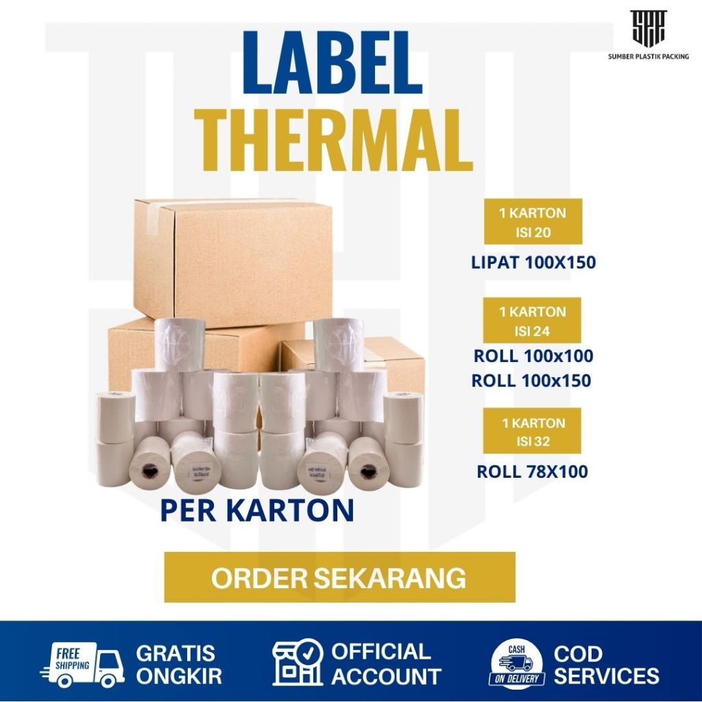 

Label Thermal 1 Karton Banyak Ukuran 100x150/100x100/78x100 Tebal Premium Waterproof Tidak Luntur Lem Kuat