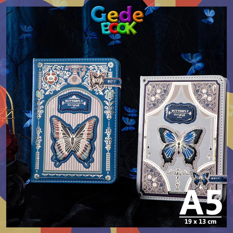 Magnetic Notebook Butter & Fly Buku Diary PU Leather Buku Tulis Anak dan Remaja Buku Catatan - 0796