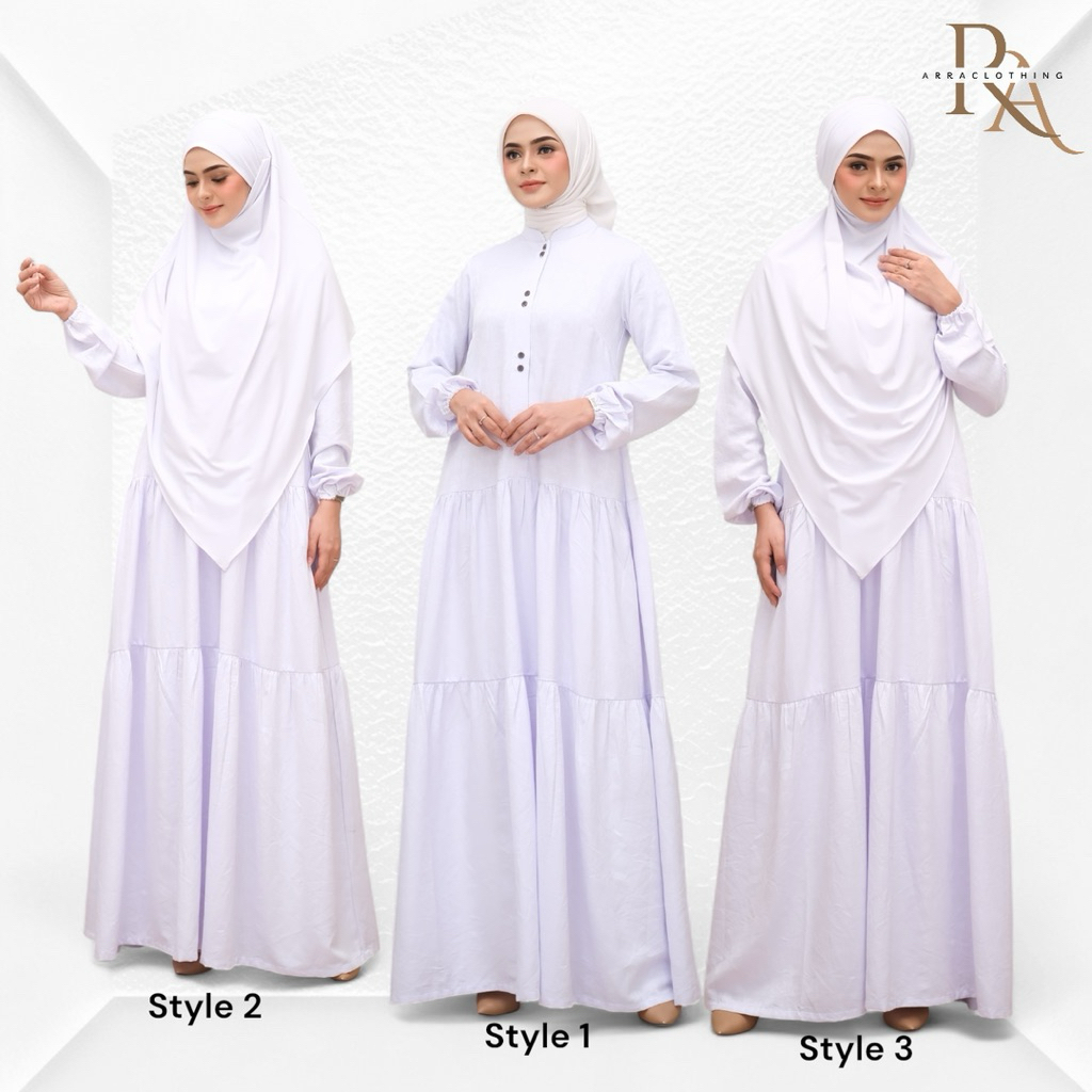 Arra Clothing Set Khimar | Gamis putih | gamis umroh | gamis haji | french khimar | gamis set hijab