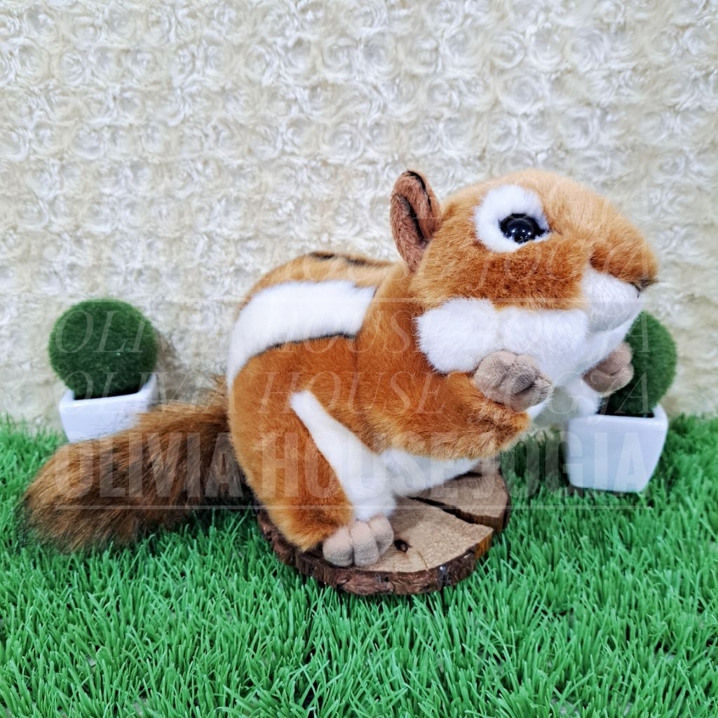 Boneka Tupai Coklat Garis Hitam Boneka Squirrel Mata Keras