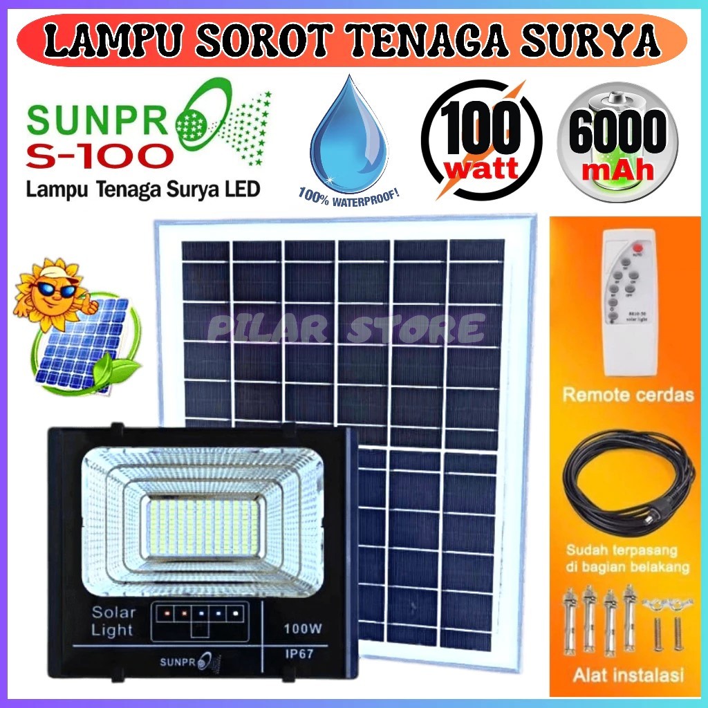 COD LAMPU TENAGA SURYA SOLAR LIGHT 100W SUNPRO IP67 SOLAR LAMP WATERPROOF / SUNPRO IP67 LAMPU TAMAN