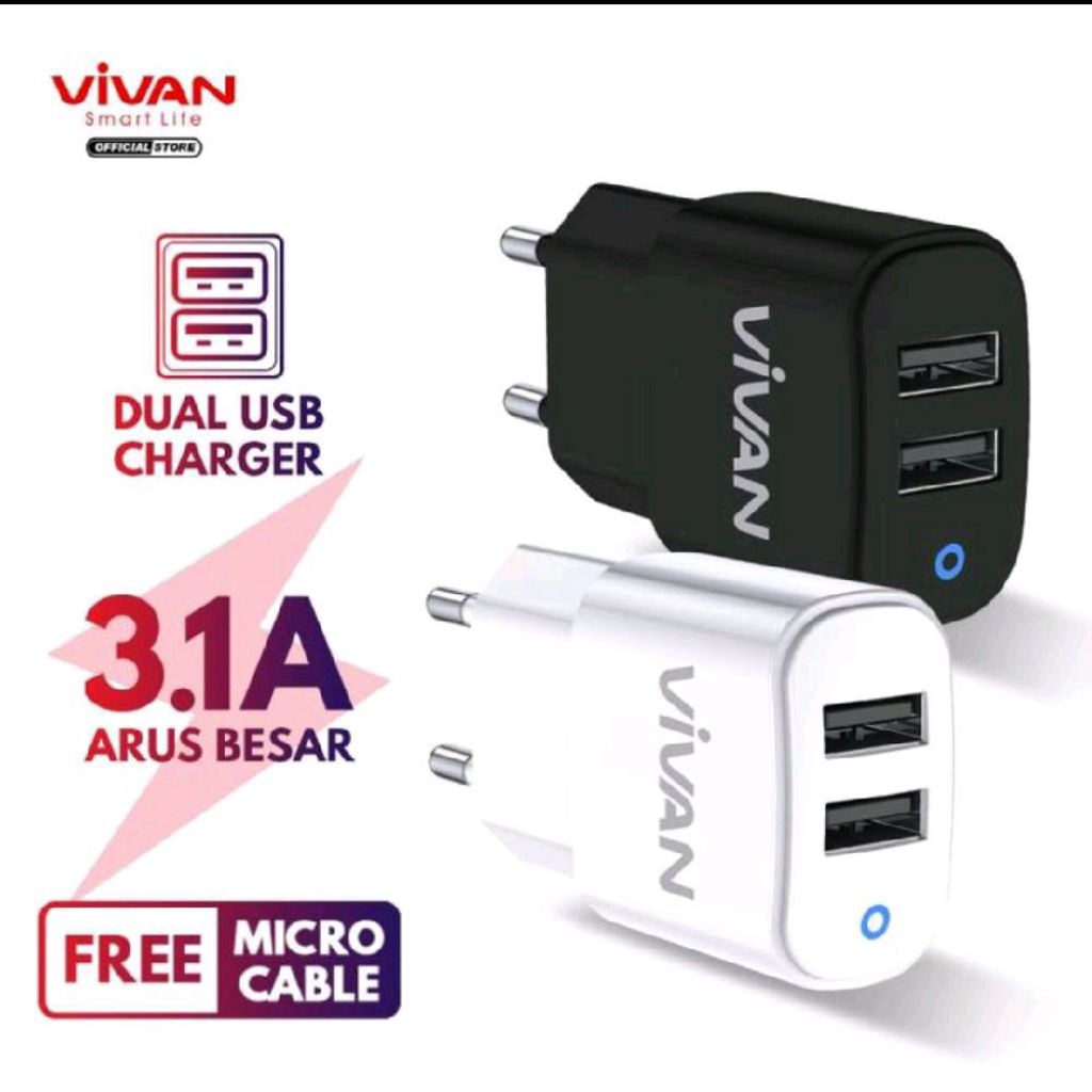 Vivan VP01 2USB Adapter Charger Vivan VP01 Fast 3.1A Kabel Adaptor