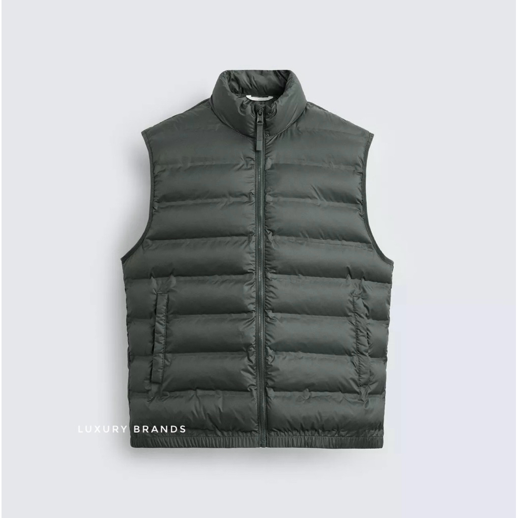 Jaket Vest ZARA Original Lightweight Quilted Gilet Jacket Green, Rompi Bulu Angsa ZARA Original