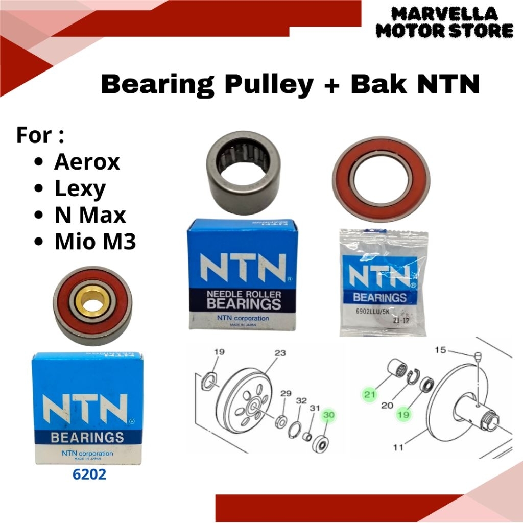 Laher Bearing Pulley Belakang & Bak CVT Full NTN Aerox N max Lexy Mio M3