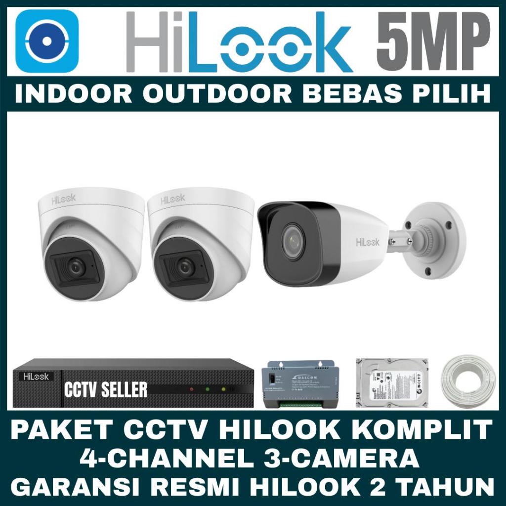 PAKET CCTV HILOOK 5MP 4 CHANNEL 3 CAMERA TURBO HD KAMERA CCTV