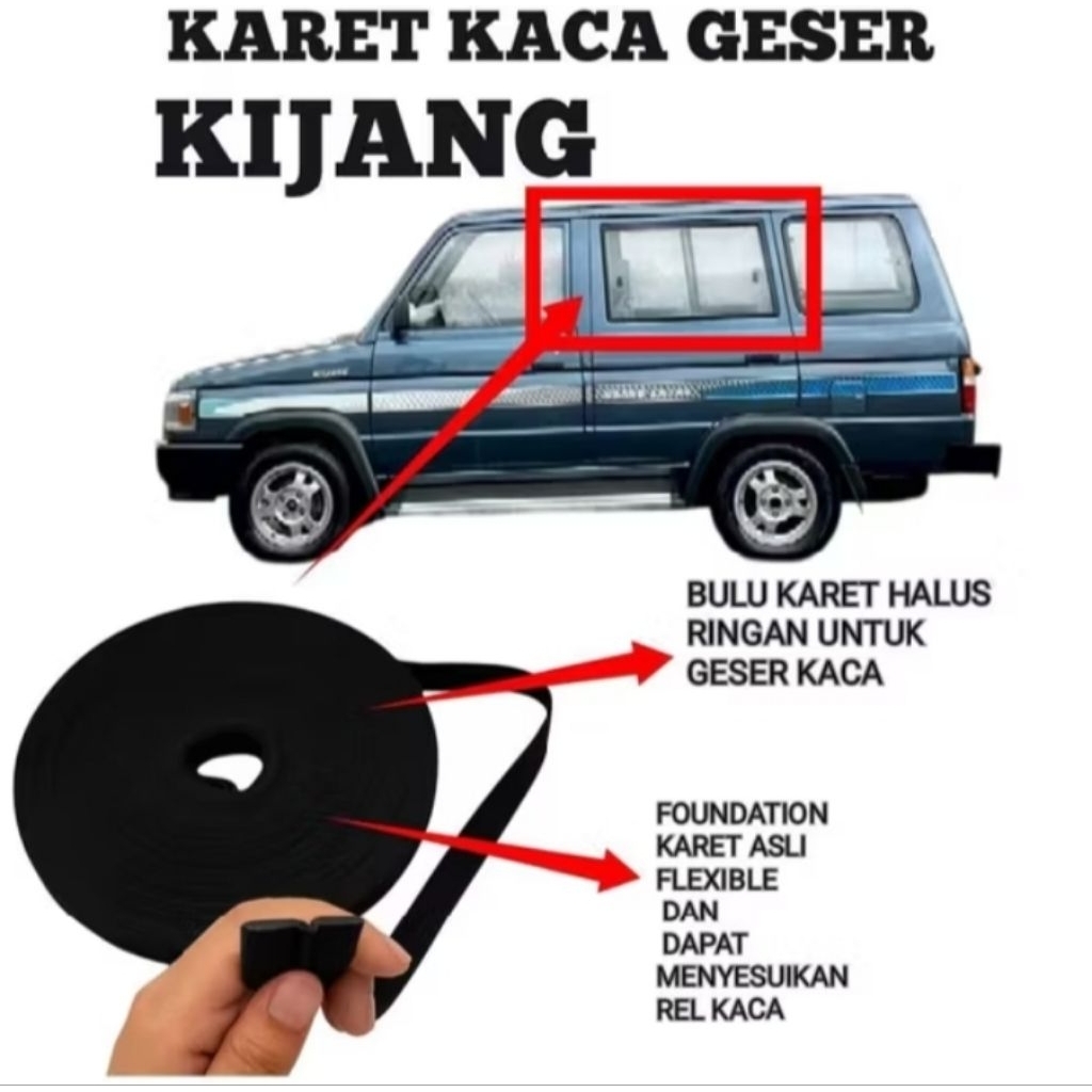 KARET KACA GESER SAMPING/JENDELA BELAKANG MOBIL KIJANG GRAND SUPER KAPSUL/SEAL KACA GESER