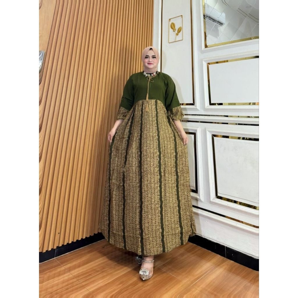 Gamis Lengan Balon Model Kekinian | Batik Motif Kekinian Model Trendy | Gamis Bahan Rayon Premium