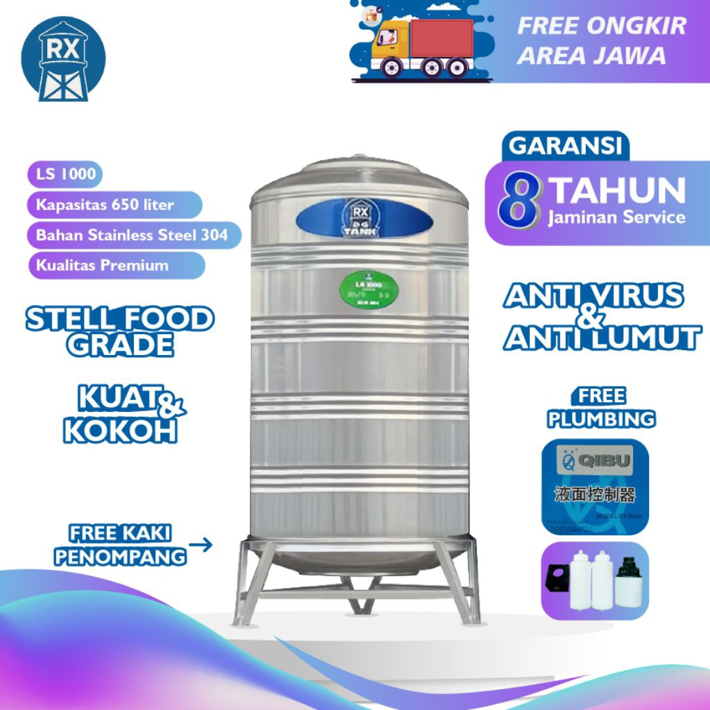 RX Tank LS 1000 Kapasitas 1000 Liter Tangki Air Stainless Steel / Tandon Air