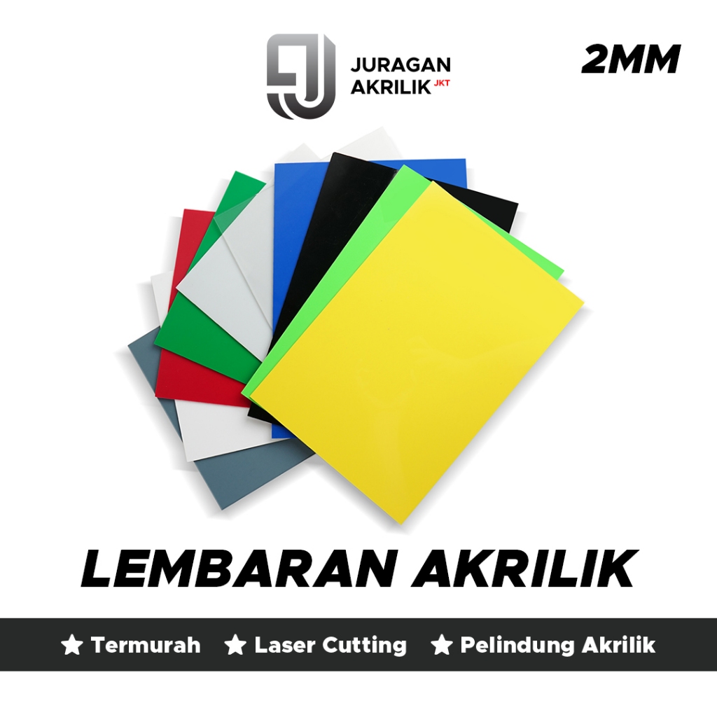 Lembaran Akrilik A2 A3 A4 A5 2MM / Acrylic Sheet / Akrilik Warna Bening Hitam Putih Merah Biru Kunin