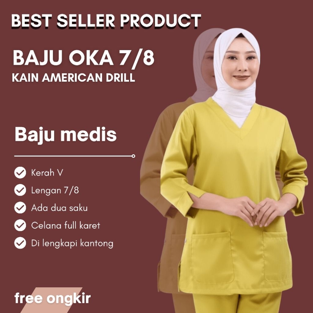 Baju oka lengan panjang baju ok lengan 7/8 baju perawat baju jaga medis american drill