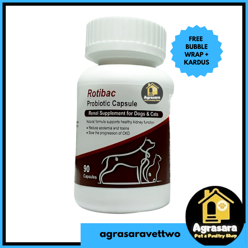 Rotibac Probiotic Kapsul Suplemen Renal / Kidney / Ginjal Kucing Anjing (1 Botol 90 Kapsul)