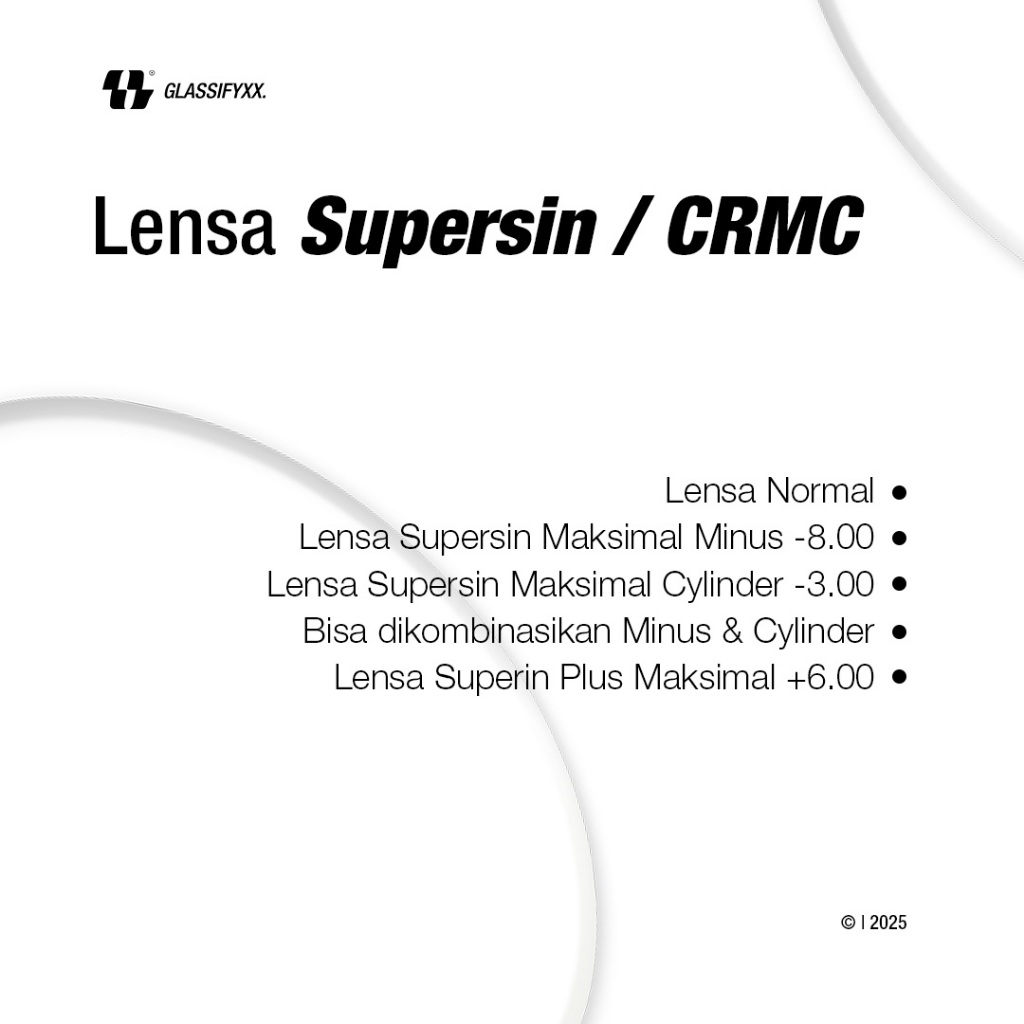 Lensa Supersin Minus, Plus & Cylinder  Eyewear Glassifyxx