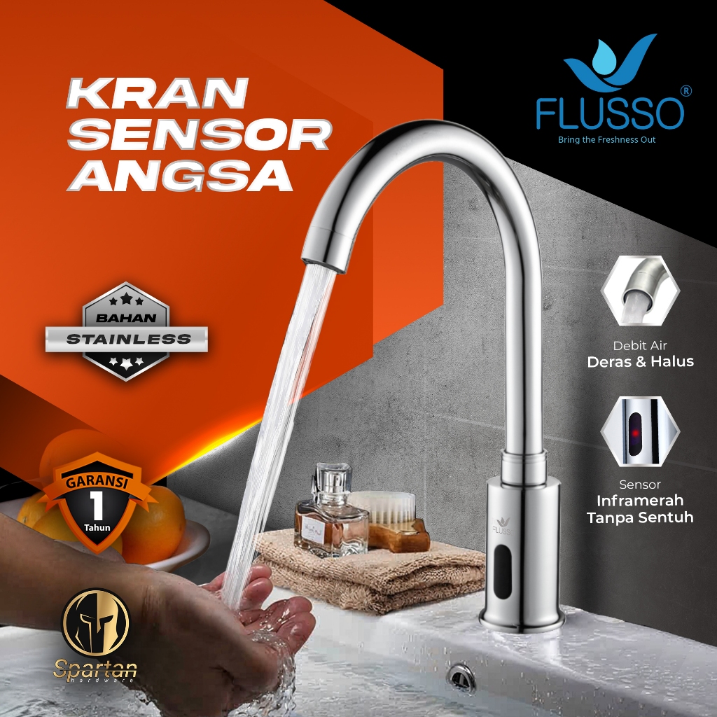 Flusso Kran Sensor Wastafel Otomatis Model Angsa Original Garansi 834 Flusso
