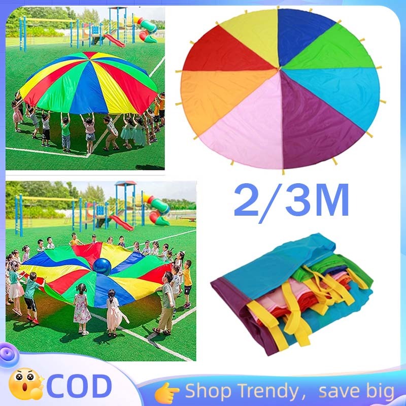 2m/6m Rainbow Parachute Mainan Parasut Parasut Mainan Anak Mainan Parasut Pelangi Anak Outdoor Games