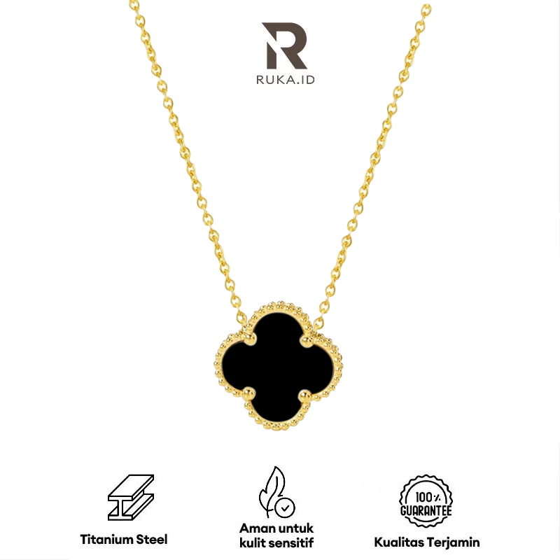 RUKA Kalung 18K Emas Titanium Anti Karat Semanggi Empat Daun Baja Wanita Asli Clover Daun Semanggi P