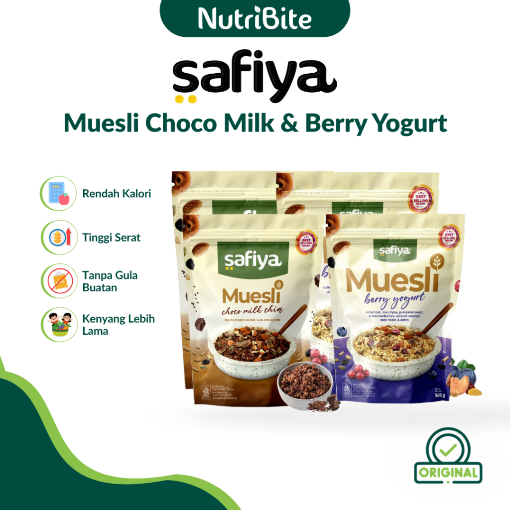 

Paket Camilan Sehat Safiya Muesli Berry Yogurt & Muesli Choco Milk Oatmeal Diet Premium Original
