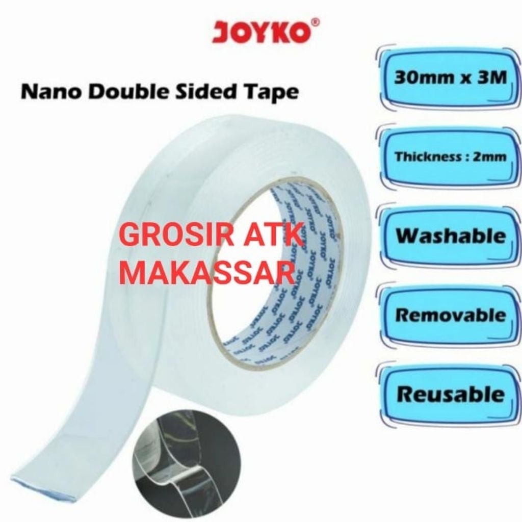 

NANO DOUBLE SIDE TAPE NDST-3 JOYKO 30 MM X 3M / PEREKAT DUA SISI BENING WASHABLE NDST3 JOYKO