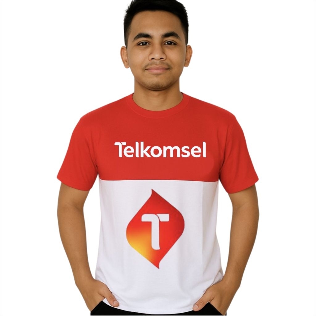 kaos TELKOMSEL logo baru kaos merahputih