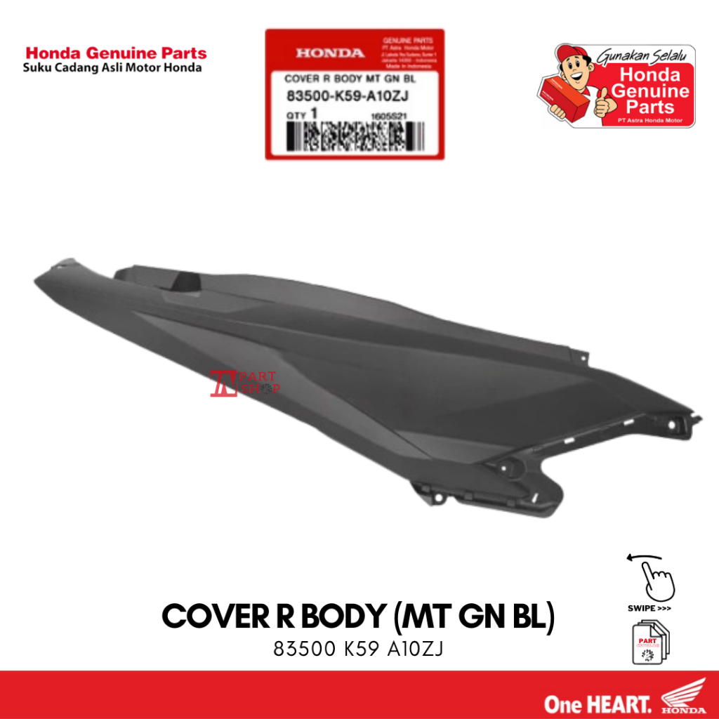 Cover Body Belakang Kanan Hitam Doff (Cover R Body (MT GN BL)) - Vario 125 eSP K60 & 150 K59 / 83500