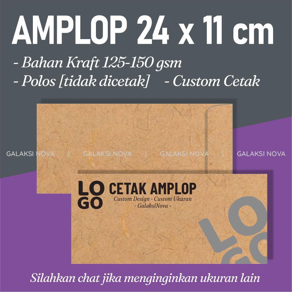 Amplop Kraft Folio 24x11 cm | Amplop Coklat Kraft Kabinet Custom | Amplop Custom Kabinet Cetak Laser