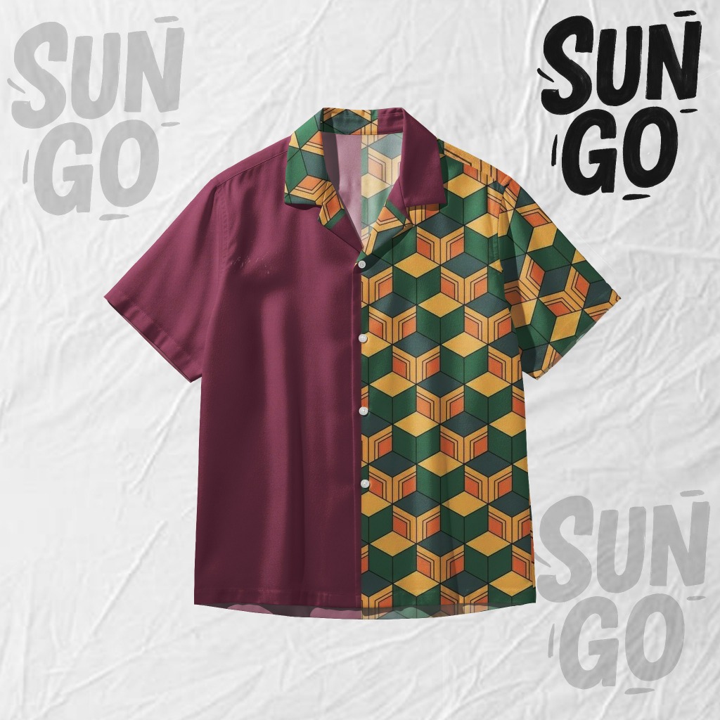 SUN GO Kemeja Tomioka Giyuu – Kemeja Anime Demon Slayer KNY – Desain Haori Water Hashira Bahan Adem 