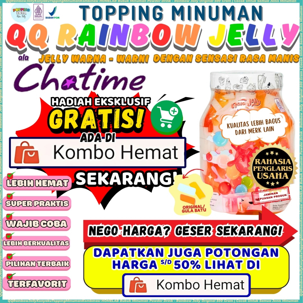 

QQRainbowJellyKonyakuToppingMinumanKombinasi HOMELAB Bubuk Minuman Powder Drink - Rainbow Jelly Original 500 Gram | Cocok Untuk Semua Jenis Minuman