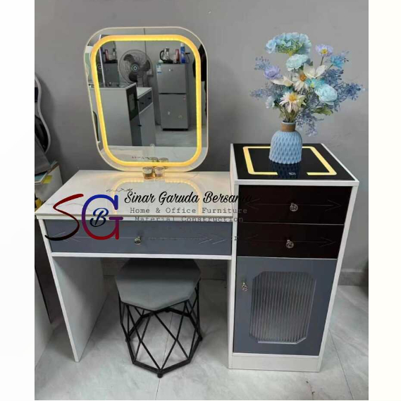 MEJA RIAS CERMIN LED TOUCHSCREEN IMPORT MOTIF MARMER ELEGAN / MEJA RIAS MINIMALIS DENGAN FITUR WIREL