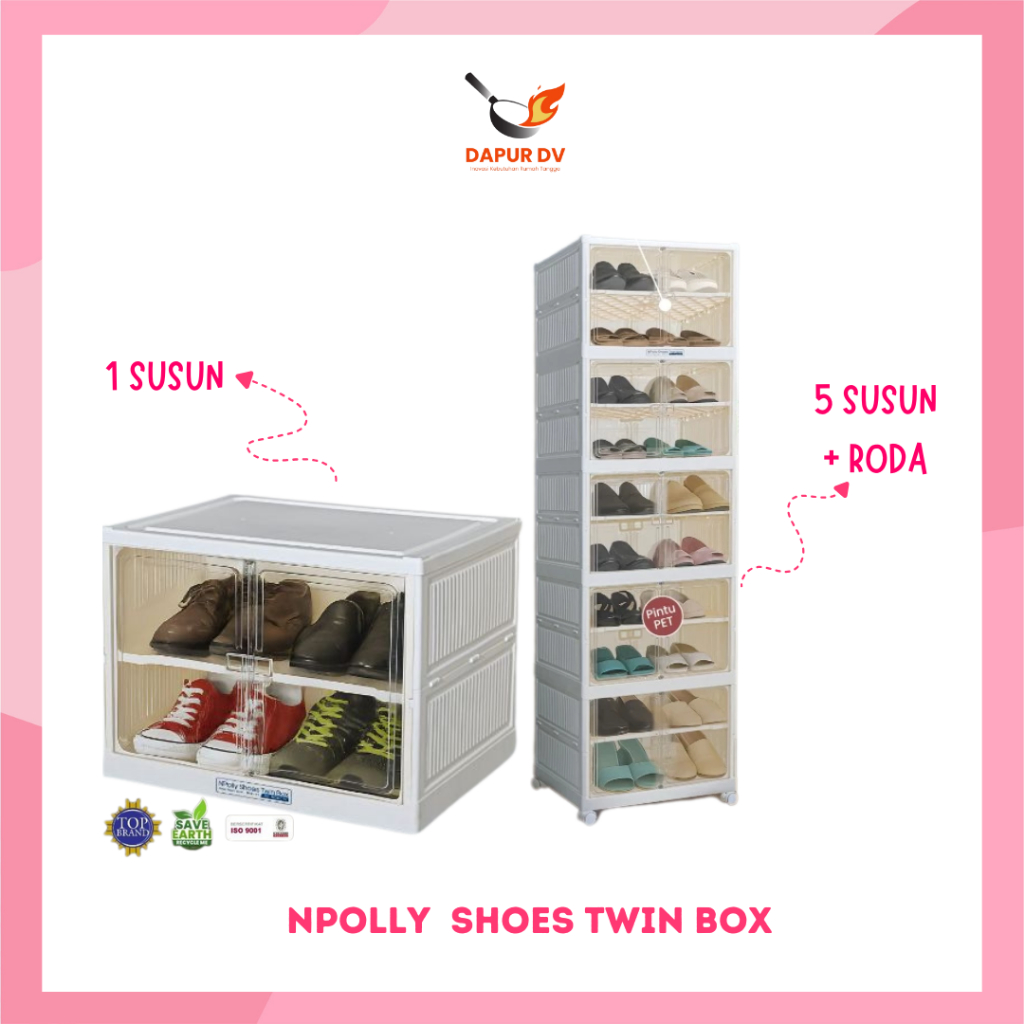 Napolly NPolly Rak Sepatu Twin Box Lipat Susun 1 & 5 Multifungsi Plastik Tebal - DV
