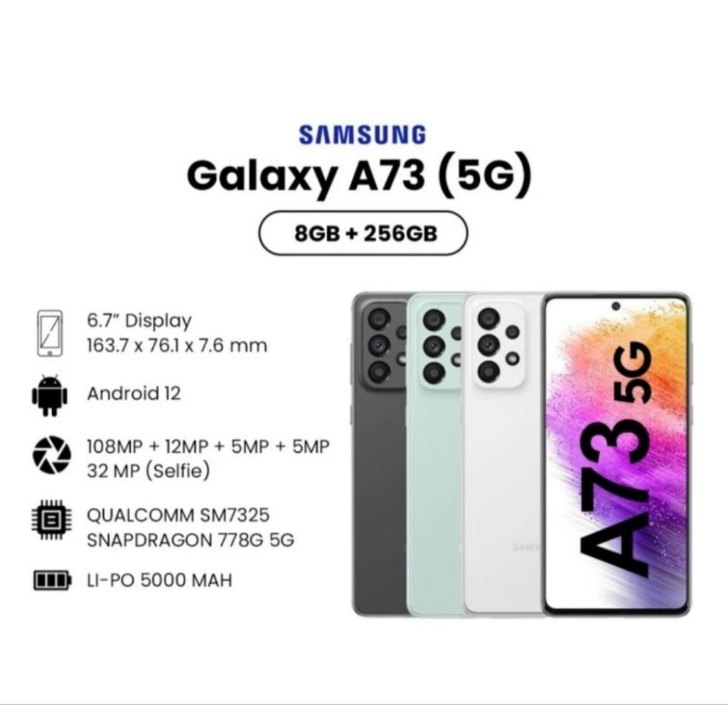 HP SAMSUNG GALAXY A73 5G 8/256 GB - SAMSUNG A 73 RAM 8GB ROM 256GB GARANSI RESMI