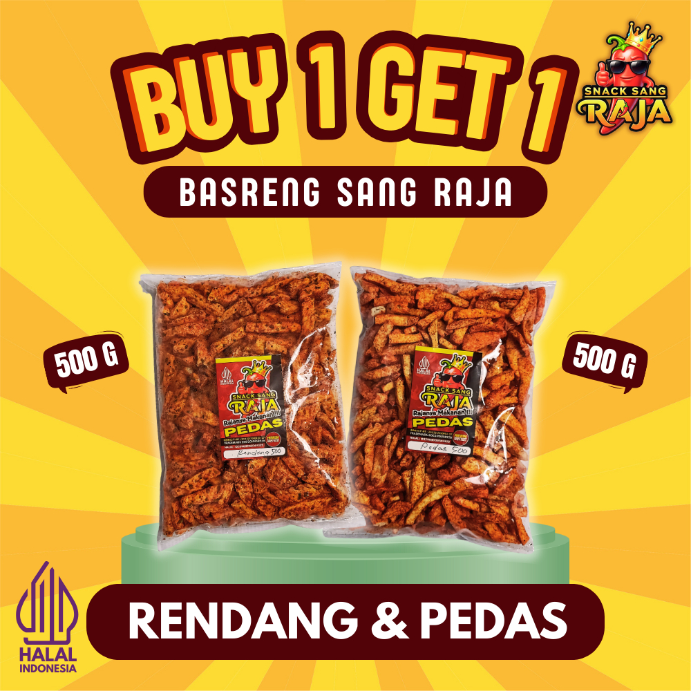 

Snack Sang RAJA - Basreng Beli 1 Dapat 2 Rasa Rendang Dan Pedas Bundling 500gr