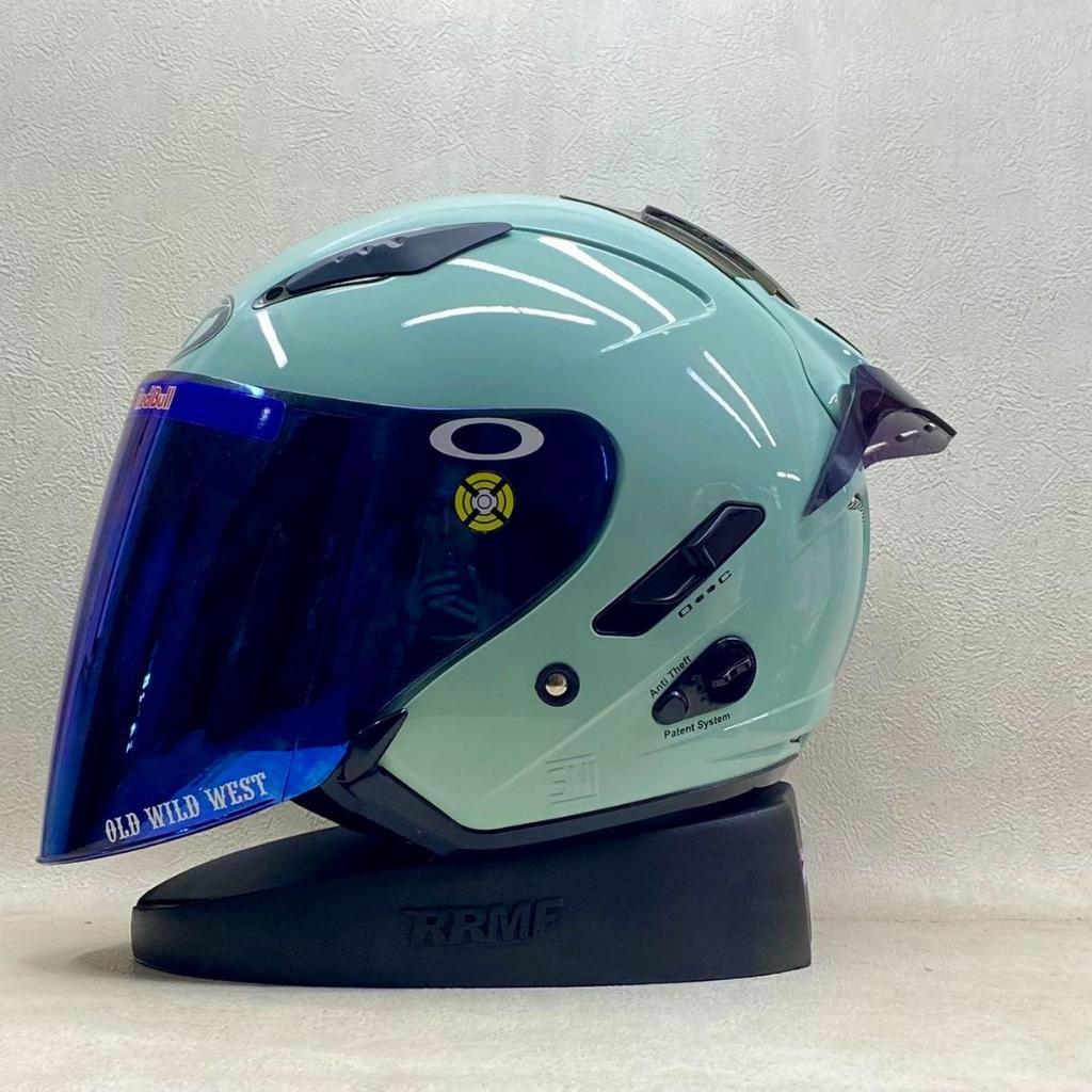 HELM KYT GALAXY SOLID SAGE GREEN PAKET GANTENG SPOILER 3D / HELM HALF FACE DOUBLE VISOR KYT ORI PRIA