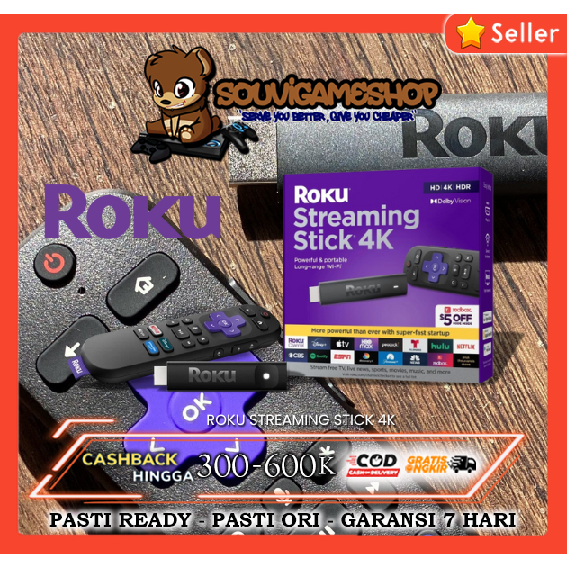 Roku Streaming Stick 4K - Pemutar Media Streaming 4K Ultra HD dengan Dukungan HDR10+ dan Dolby Vision