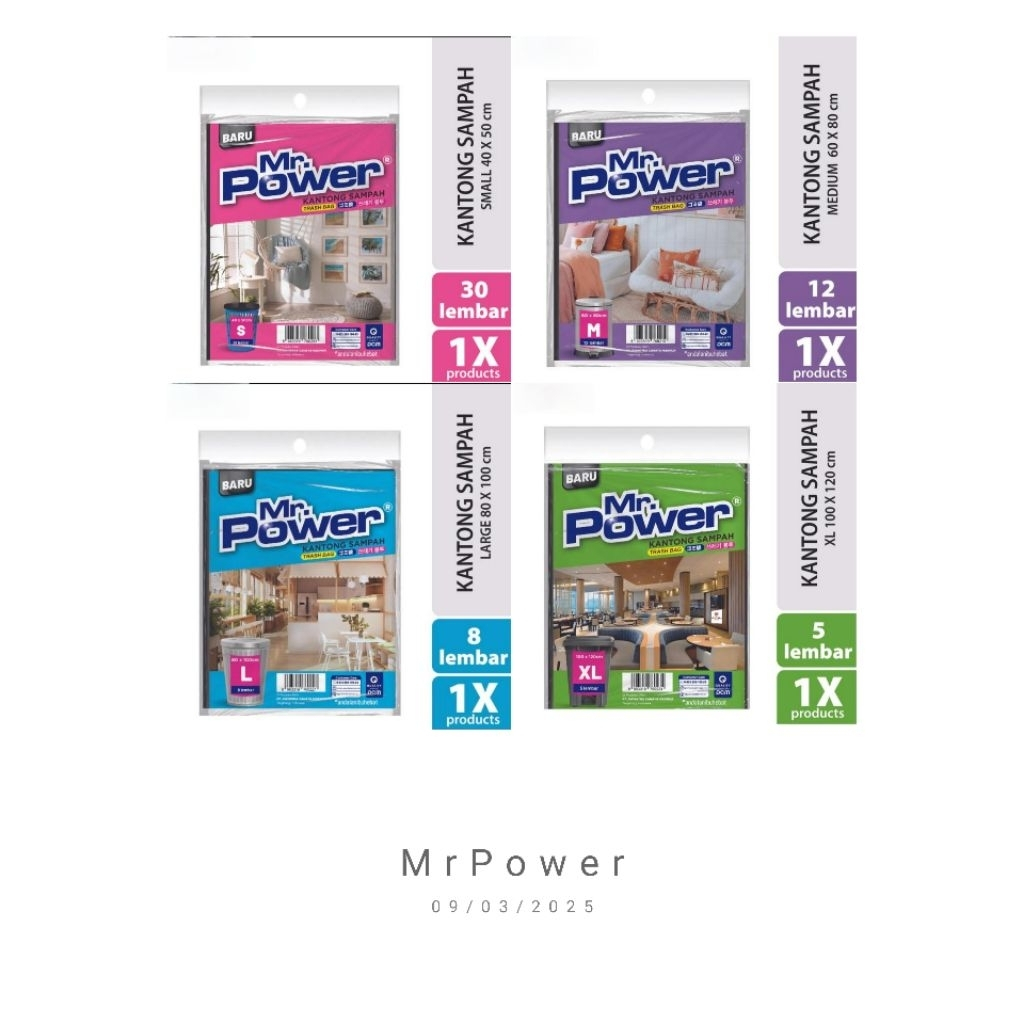 Mr. Power - Kantong Sampah Plastik Hitam Kecil, Sedang, Besar, Extra Besar / Plastik Kantong Sampah 