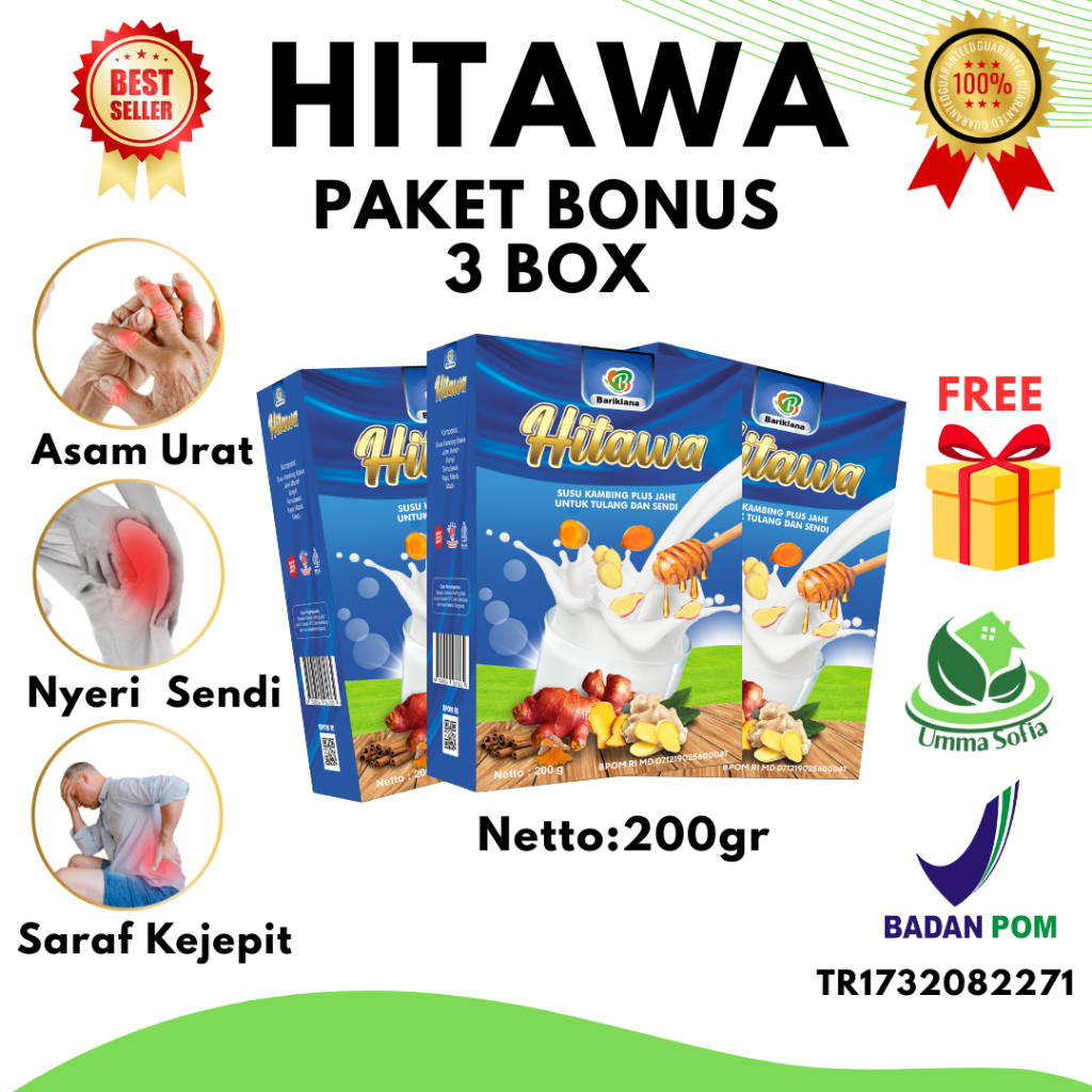 

Paket 3 box HITAWA Susu Kambing Etawa Plus Jahe 200gr-Atasi Asam urat, Nyeri Sendi, Pegal Linu