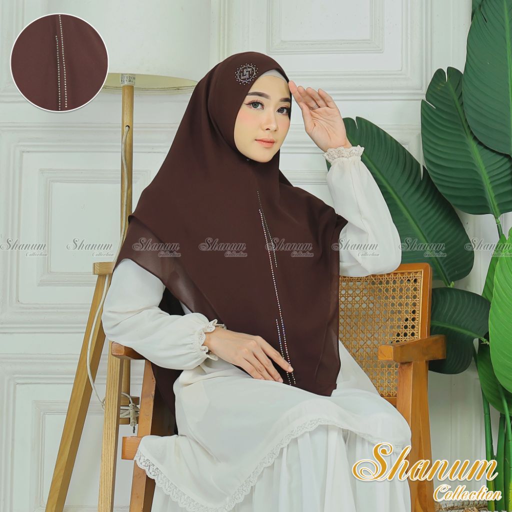 ShanumHijab_Khimar Fatheema Syari jumbo|Khimar jilbab mewah|Khimar mahogani|Jilbab ceruty 2 Layer|kh
