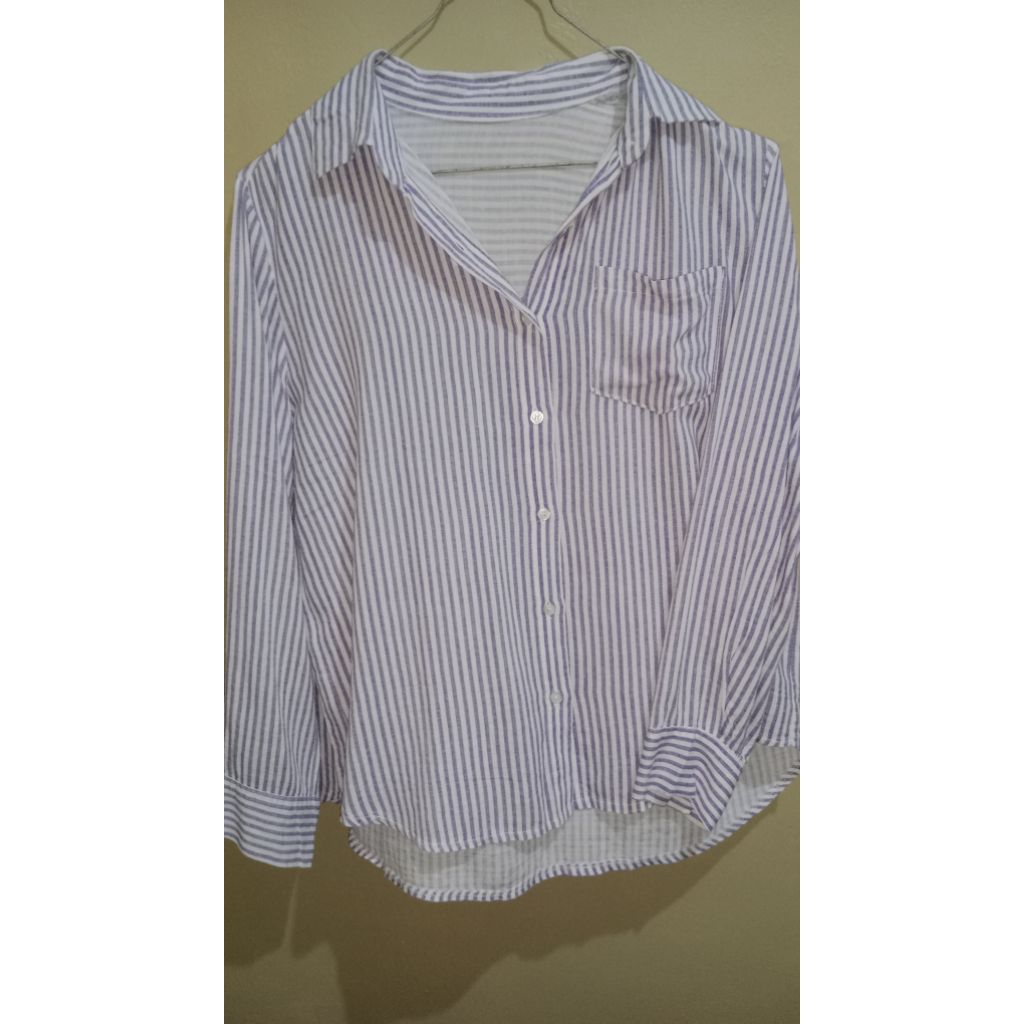 preloved kemeja salur ungu lilac