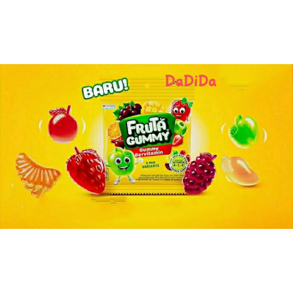 

BARU 12 + EXTRA 1.... Fruta Gummy Box 130gr ( 13 x 10 gr)