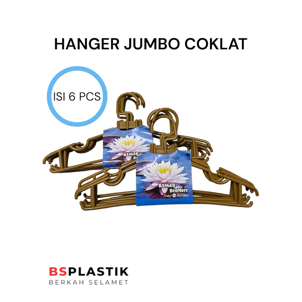 (6PCS) Hanger plastik jumbo benmore coklat | Gantungan baju plastik jumbo