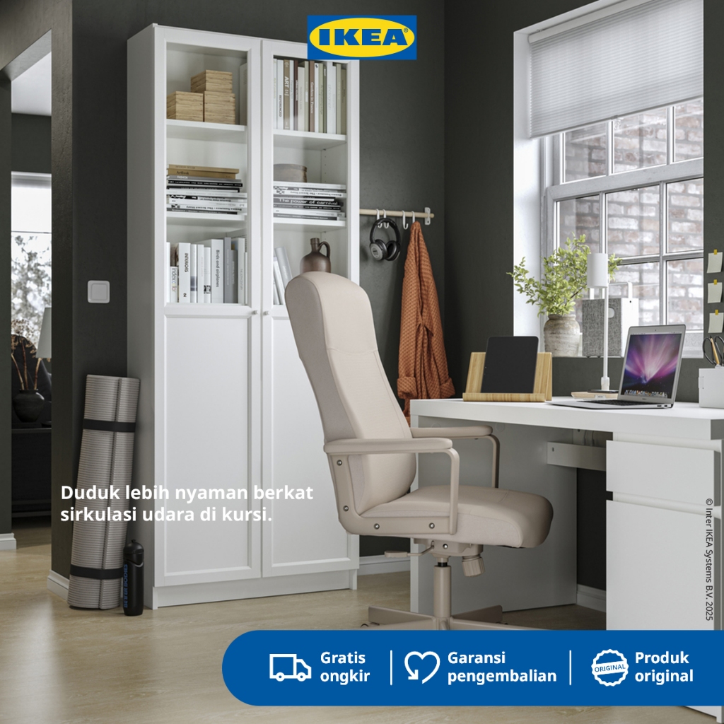 IKEA MILLBERGET Kursi Kerja Putar dengan Sandaran Tangan Krem