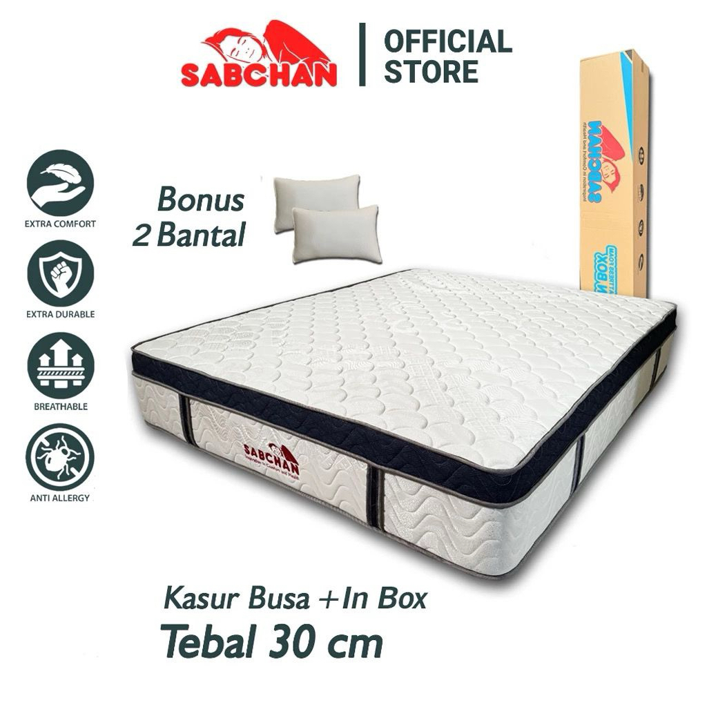 [PROMO] IN BOX SABCHAN (Plush Top) Kasur Spring Bed Full Busa| GRATIS 2 Bantal | Ukuran Kasur 90x200