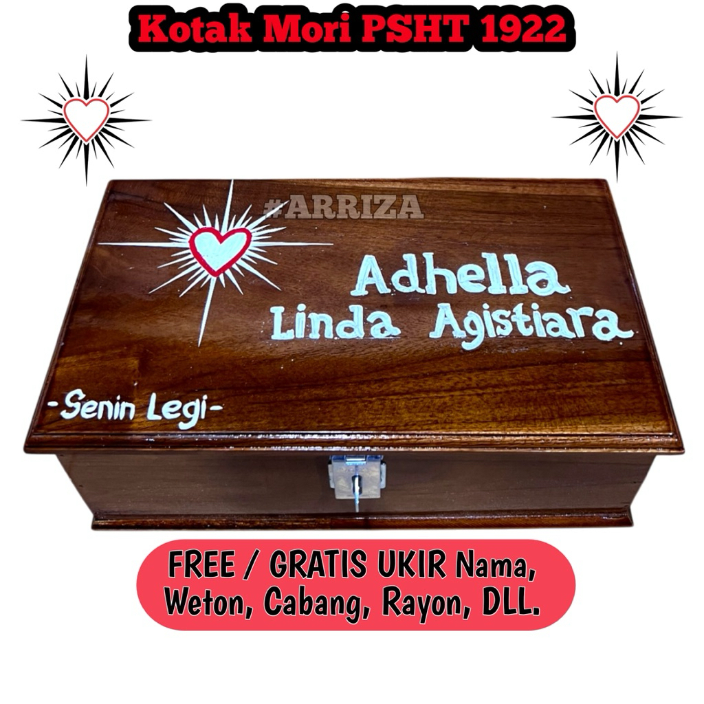 Kotak Mori Psht Kayu Jati Ukir Motif Ukir Hati Bersinar Warna Free Ukir / Tempat Penyimpanan Sabuk M