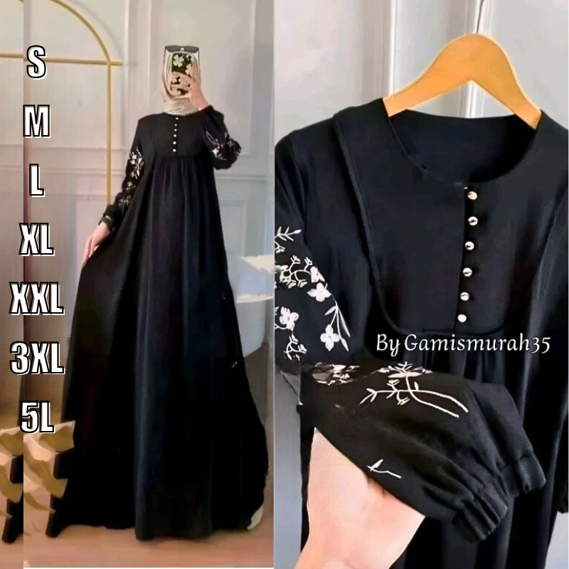 Ayunda Gamis Bordir Jumbo S M L XL XXL XXXL 5L Bahan Cey Crinkle Airflow Premium Ld 140 130 120 110 