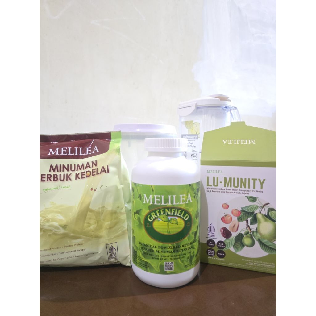 

1 PAKET PRODUK MELILEA : GREENFIELD ORGANIC, LU-MUNITY DAN SUSU SOYA KEDELAI ED.2026 (HALAL,BPOM) FREE SHAKER MELILEA