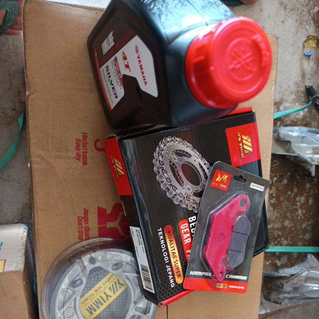 gear set rantai yimm, kampas depan belakang yimm oli Yamalube silver ,Vega ZR, Jupiter robot dll