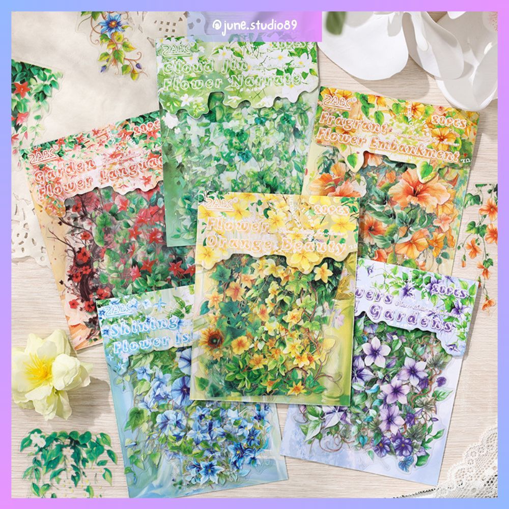 

[JUNE] 20 Lembar Deco Sticker Vintage Retro Bunga Aesthetic Journal Kit Starter DIY Random Material Scrapbook Buku Harian PET Junk Journal Vine Flowers