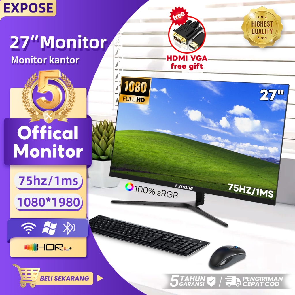 Monitor kantor 27 inch Office Monitor 19/22/24/27 inch Monitor 1ms IPS 1080p HDMI / VGA PC Monitor