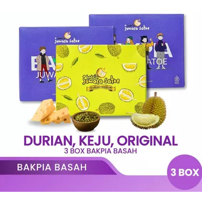 

Bakpia Juwara Satoe Mix 3 Box ( Durian Keju Original )